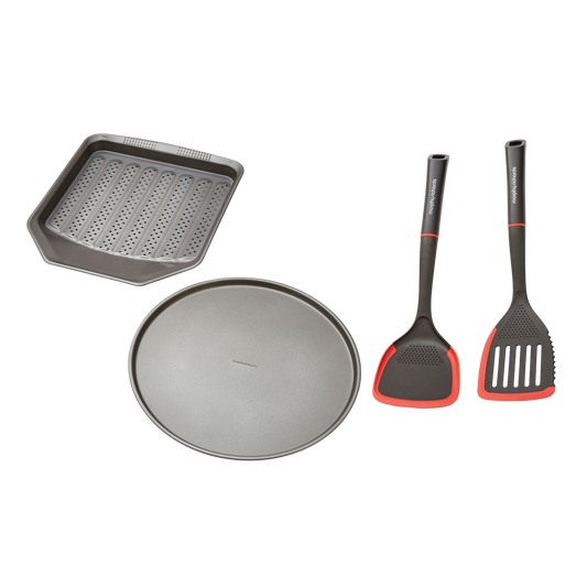 Pizza Pan and Crisper Tray Set and Slotted and Solid Turner Set