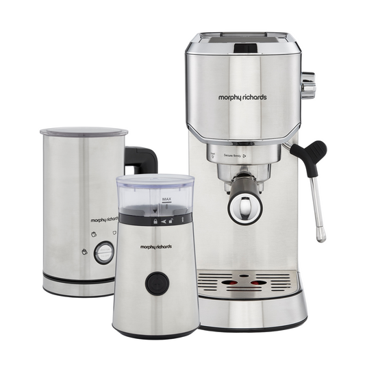 Traditional Compact Pump Espresso Machine, Brew & Blend Coffee Grinder and Milk Frother Set