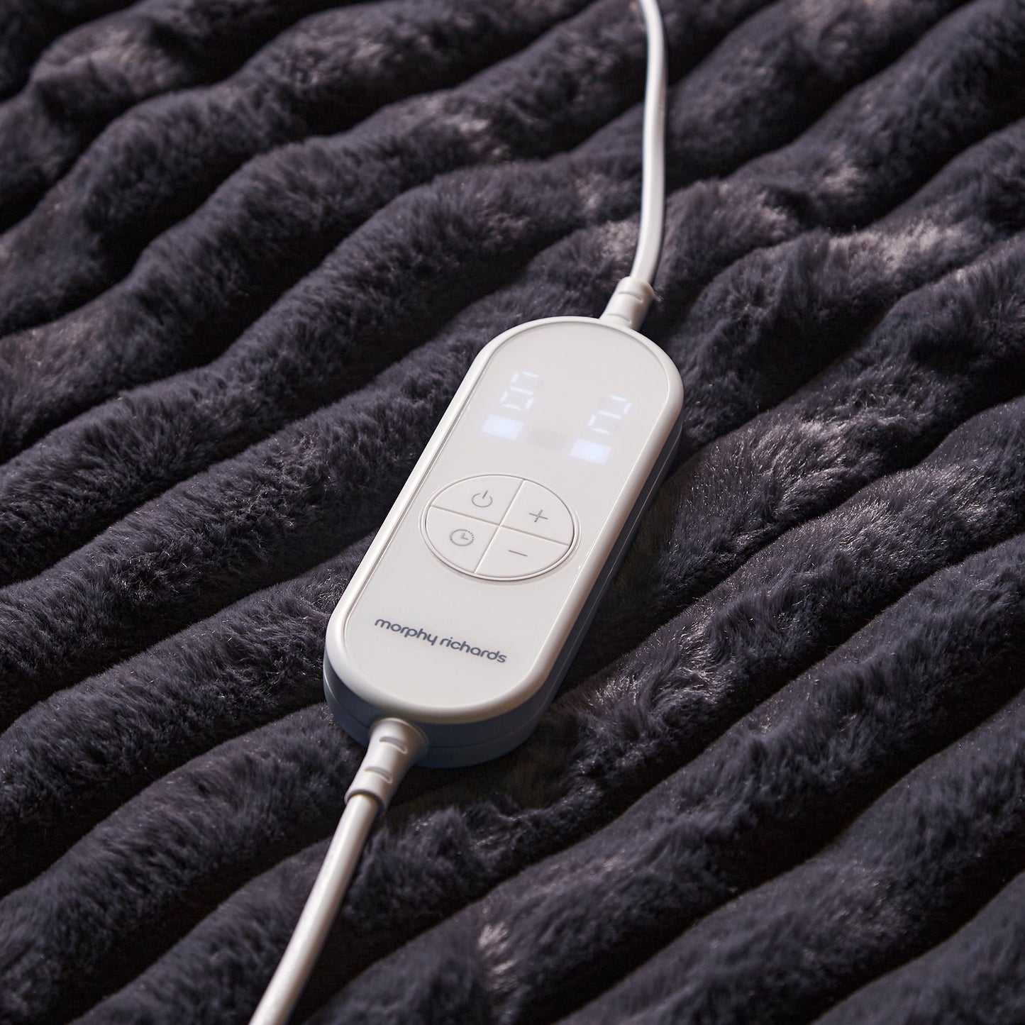EverCosy Small Luxury Striped Fleece Electric Heated Throw - Navy