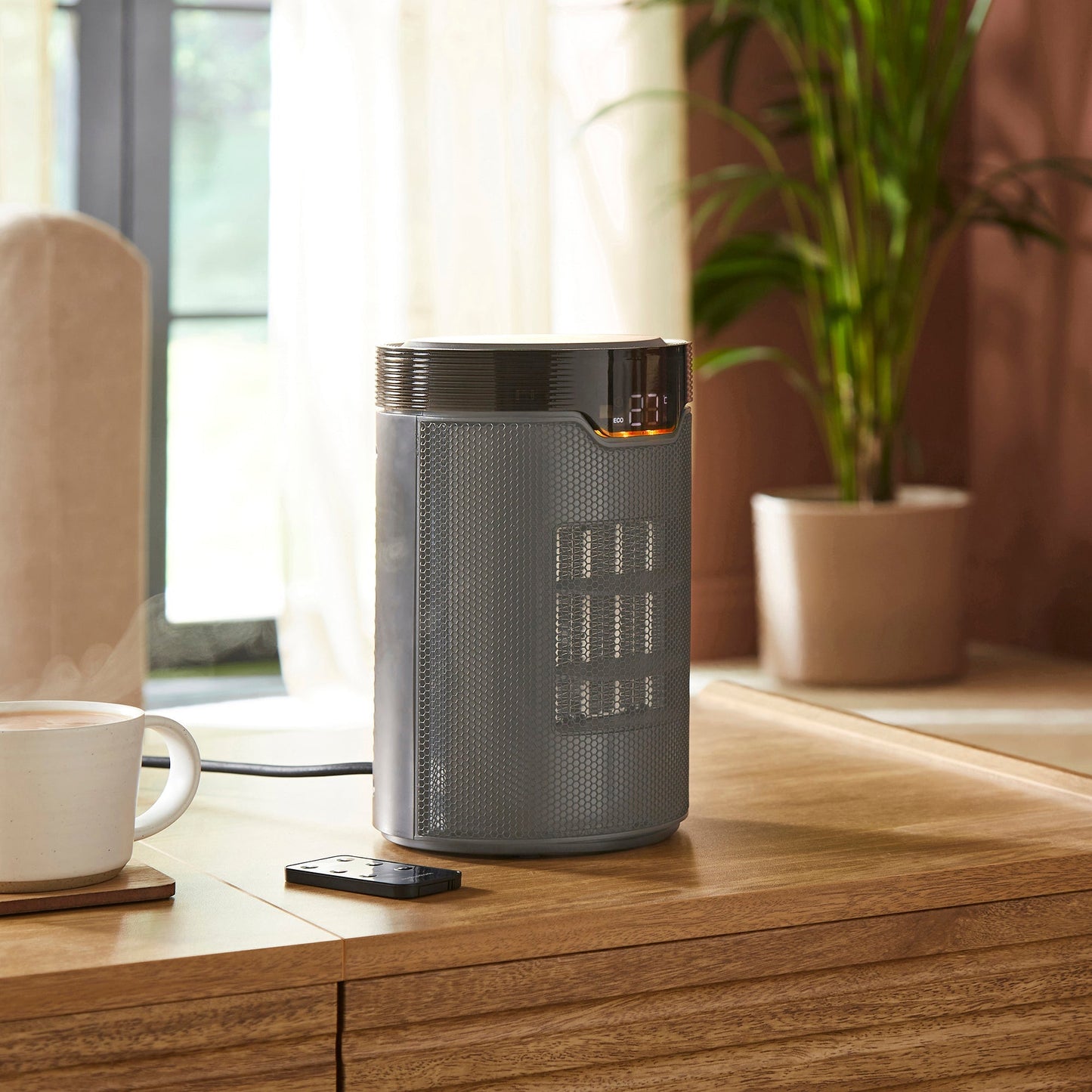 HeatFlux 1.5kw Bedside Ceramic Fan Heater with Remote Control - Grey
