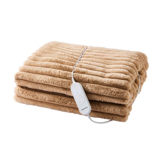 EverCosy Small Luxury Striped Fleece Electric Heated Throw - Mocha