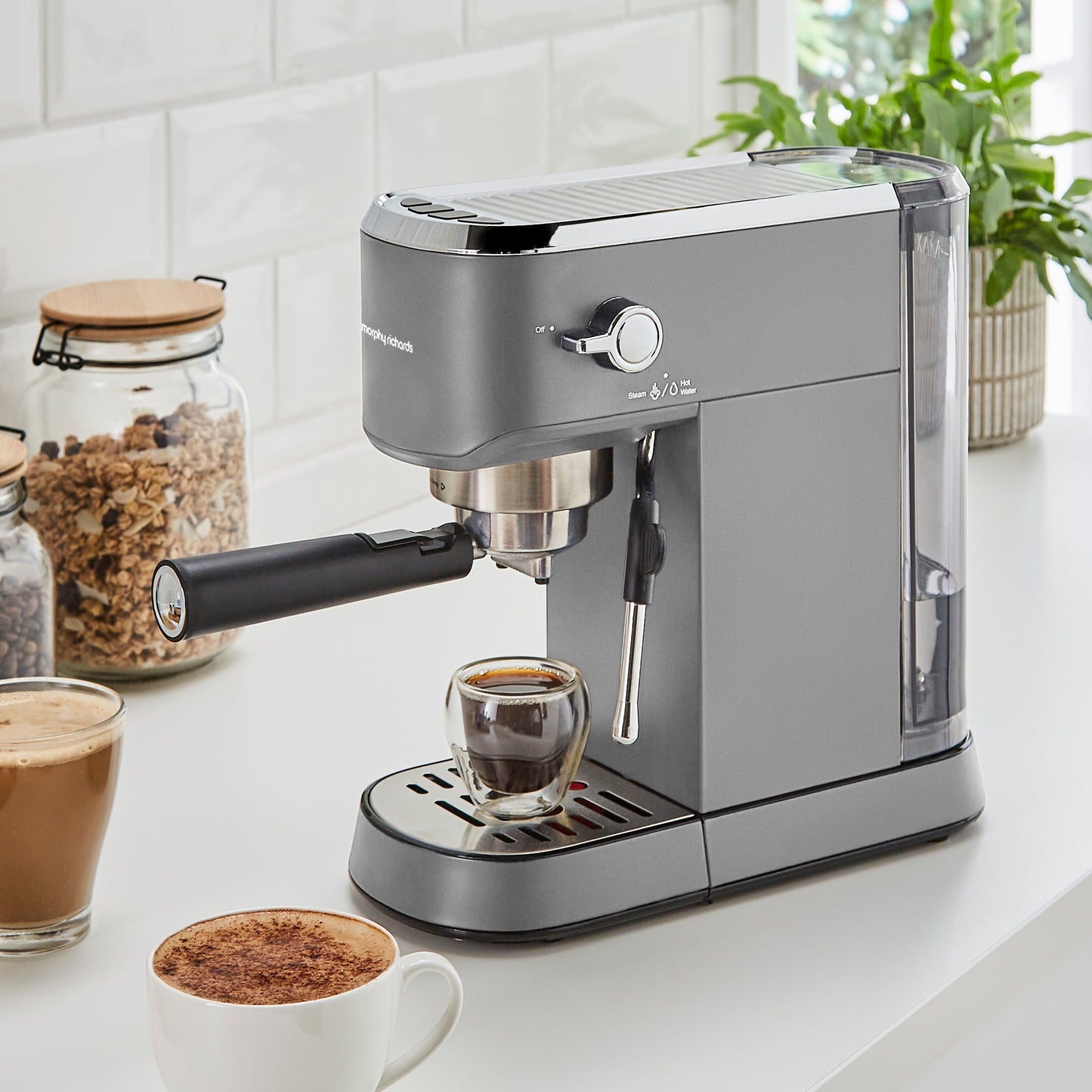 Traditional Compact Pump Espresso Coffee Machine - Grey