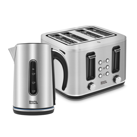 Motive Silver Kettle and Toaster Set - Brushed Steel